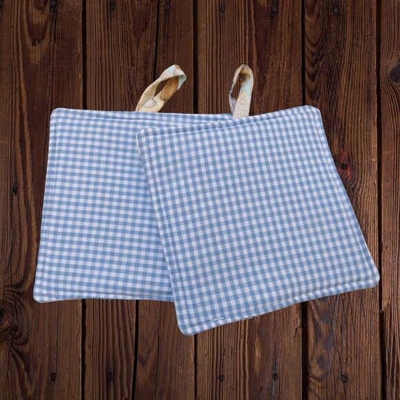 Handmade Potholder, Set of 2, Reversible Baking and Blue Gingham Hot Pads - Picture 5 of 6